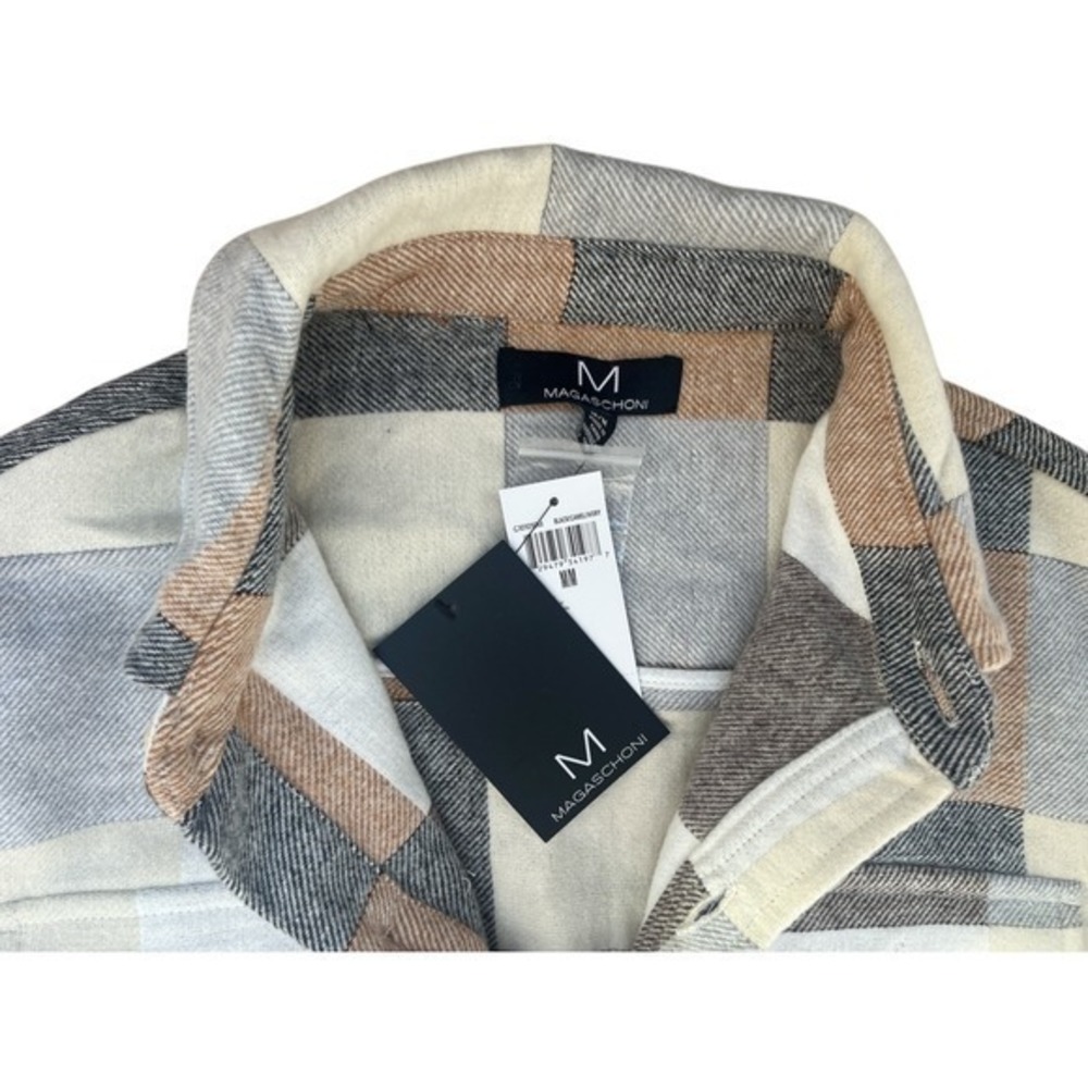 Magaschoni Womens Plaid Shacket Black Camel Ivory Button Front Shirt Jacket M - Picture 4 of 4